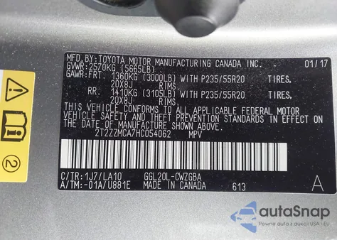 2017 Lexus Rx 350 из США, поврежденный, VIN 2T2ZZMCA7HC054062